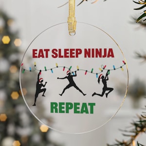 Eat Sleep NINJA Repeat Christmas Ornament, Great Gift for Ninja, Ninja Warrior, Ceramic, Acrylic