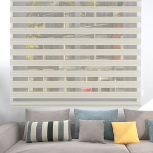 Linen Cream with Ecru Pleated Zebra Blind, Elegant Light Control Window Treatment, Natural Textured Home Decor
