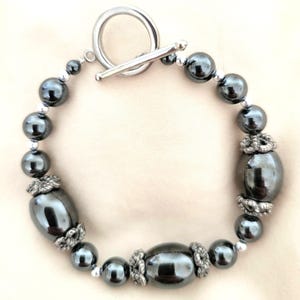 Vintage Black Glass Bead-Cap Clasp Bracelet