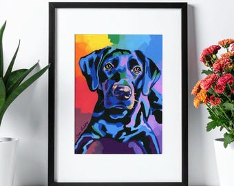 Black Lab Art Print, Colorful Dog Wall Art, Lab Lover Gift, Maximalist Pet Portrait, Dog Mom Decor, Modern Animal Wall Art