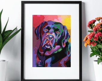 Black Lab Art Print, Colorful Dog Wall Art, Lab Lover Gift, Maximalist Pet Portrait, Dog Mom Decor, Modern Animal Wall Art