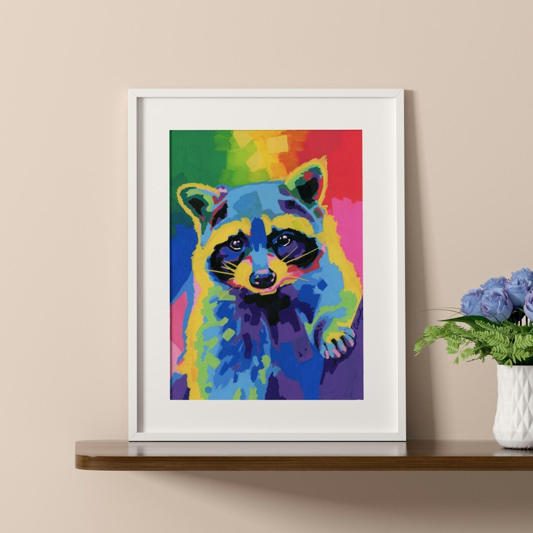 Abstract Racoon Raccoon Art Print, Colorful Raccoon Wall Art, Raccoon Lover Gift ...