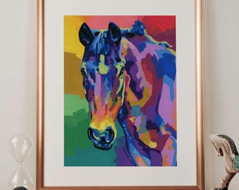 Abstract Horse Wall Art, Modern Equestrian Print, Nursery or Living Room Decor, Maximalist Horse Illustration, Horse Lover Gift, Bold Color