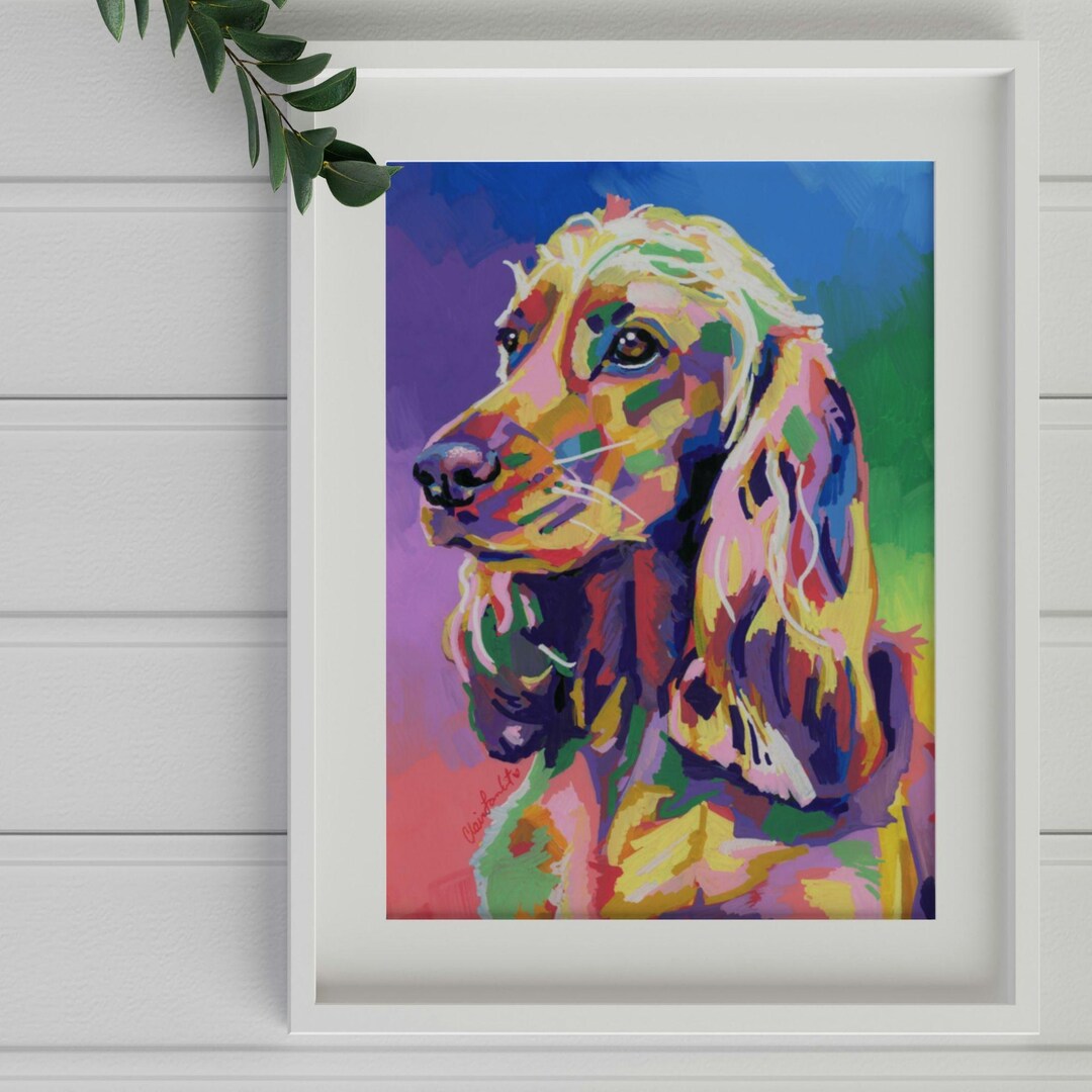 Cocker Spaniel Dog Art Print, Colorful Dog Wall Art, Maximalist Pet ...