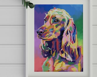 Cocker Spaniel Dog Art Print, Colorful Dog Wall Art, Maximalist Pet Portrait, Dog Mom Decor Gift, Modern Animal Wall Art, CockerSpaniel Gift