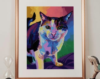 Tuxedo Cat Art Print, Colorful Cat Wall Art, Tuxedo Cat Lover Gift, Maximalist Pet Portrait, Cat Mom Decor, Modern Animal Wall Art