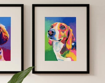 Beagle Art Print, Colorful Dog Wall Art, Beagle Lover Gift, Maximalist Pet Portrait, Dog Mom Decor, Modern Animal Wall Art