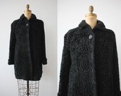 vintage 1940s coat 40s faux persian lamb coat 40s swing coat 40s black faux fur coat 40s noir vixen coat medium large