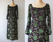 vintage 1960s dress 60s velvet lurex maxi dress 60s floral full length dress 60s long sleeve dress bell sleeve dress medium large