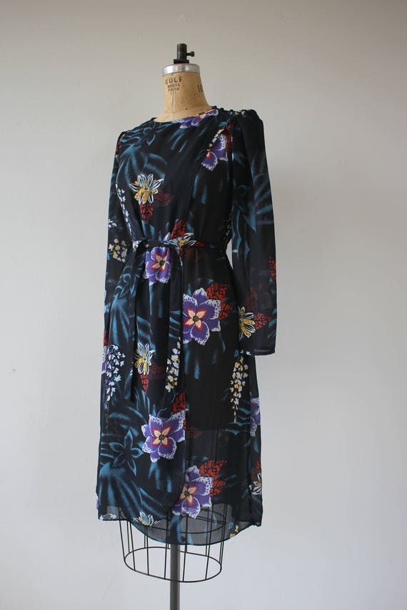 vintage 1970s dress / 70s 80s navy blue floral dr… - image 3