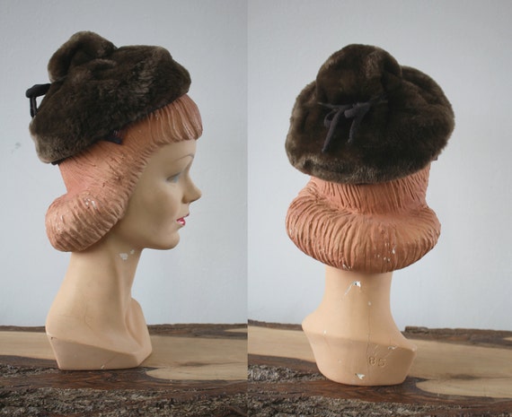 vintage 40s hat / 1940s Sheared Beaver Hat / 40s T
