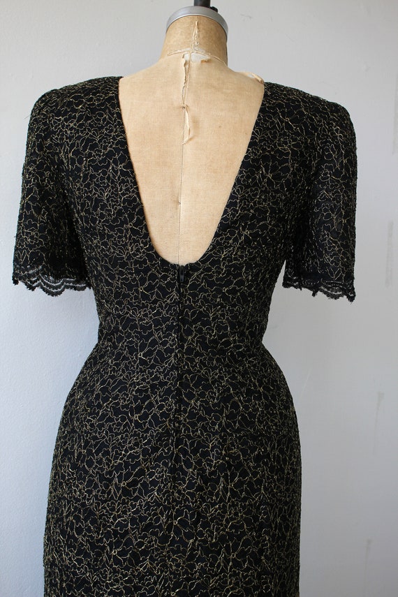 vintage 1980s dress / 80s black gold lace dress /… - image 6