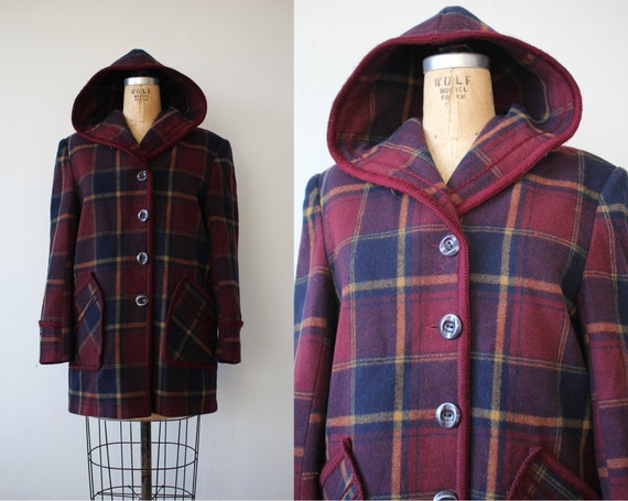 vintage 1980s coat / 80s plaid jacket / 80s winte… - image 1