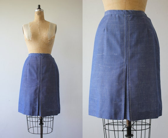 1960s vintage skirt / 60s chambray skirt / 60s den