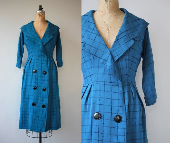 vintage 1950s dress / 50s windowpane dress / 50s b