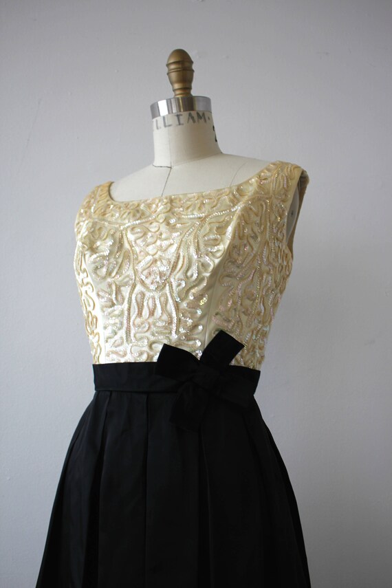 vintage 1950s dress / 50s black cream sequin part… - image 3