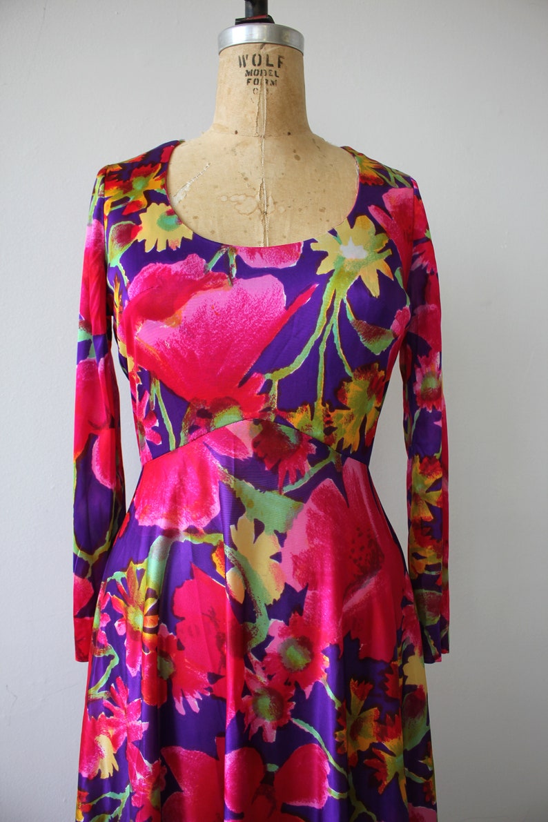 Vintage 1970s Maxi Dress / 70s Bright Floral Maxi Dress / 70s | Etsy