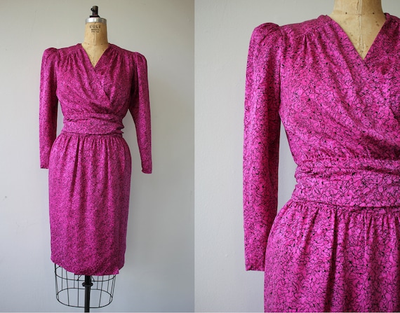 vintage 1980s dress / 80s silk dress / 1980s abstr