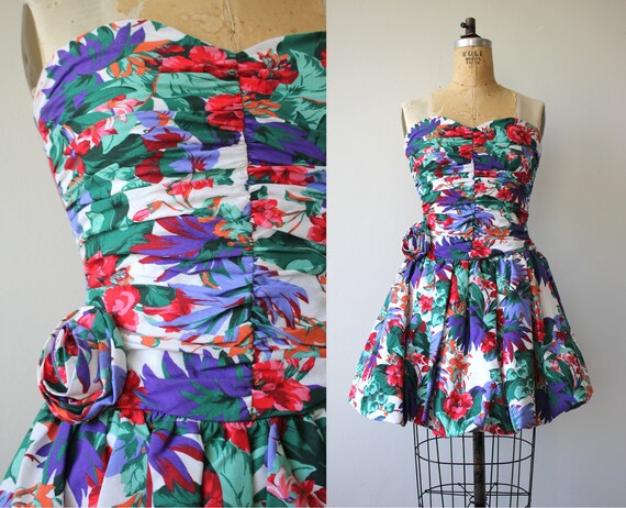 vintage 1980s dress / 80s party dress / 80s strapl