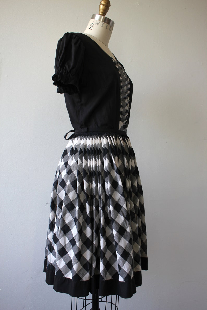 vintage 1960s dress / 60s square dance dress / 60s black white plaid print dress / 60s full skirt dress / buffalo check dress / xs small image 4