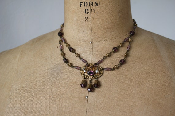 vintage 1930s brass and glass bead necklace / 30s… - image 1