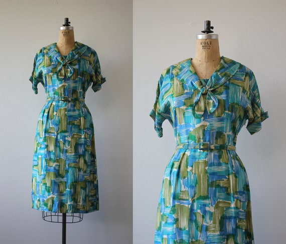 vintage 1950s dress / 50s silk dress / 50s abstrac