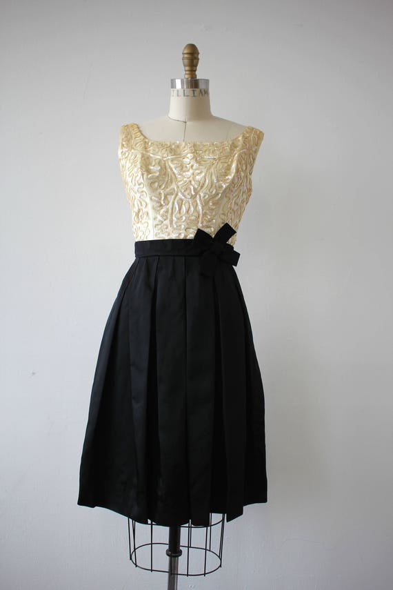 vintage 1950s dress / 50s black cream sequin part… - image 2