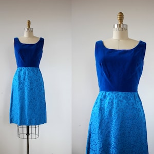 vintage 1960s dress / 60s party dress / 60s royal blue velvet dress / 60s sleeveless dress / 60s cocktail dress / 60s blue dress / xs s image 1