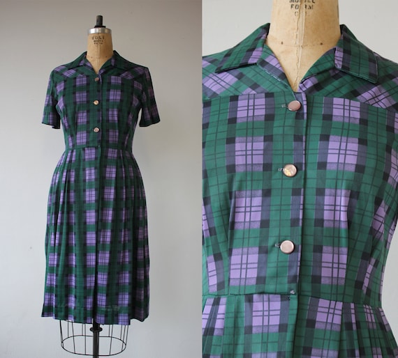 vintage 1960s dress / 60s plaid dress / 60s shirt