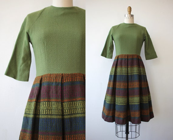 vintage 1960s dress / 1960s wool patterned dress /
