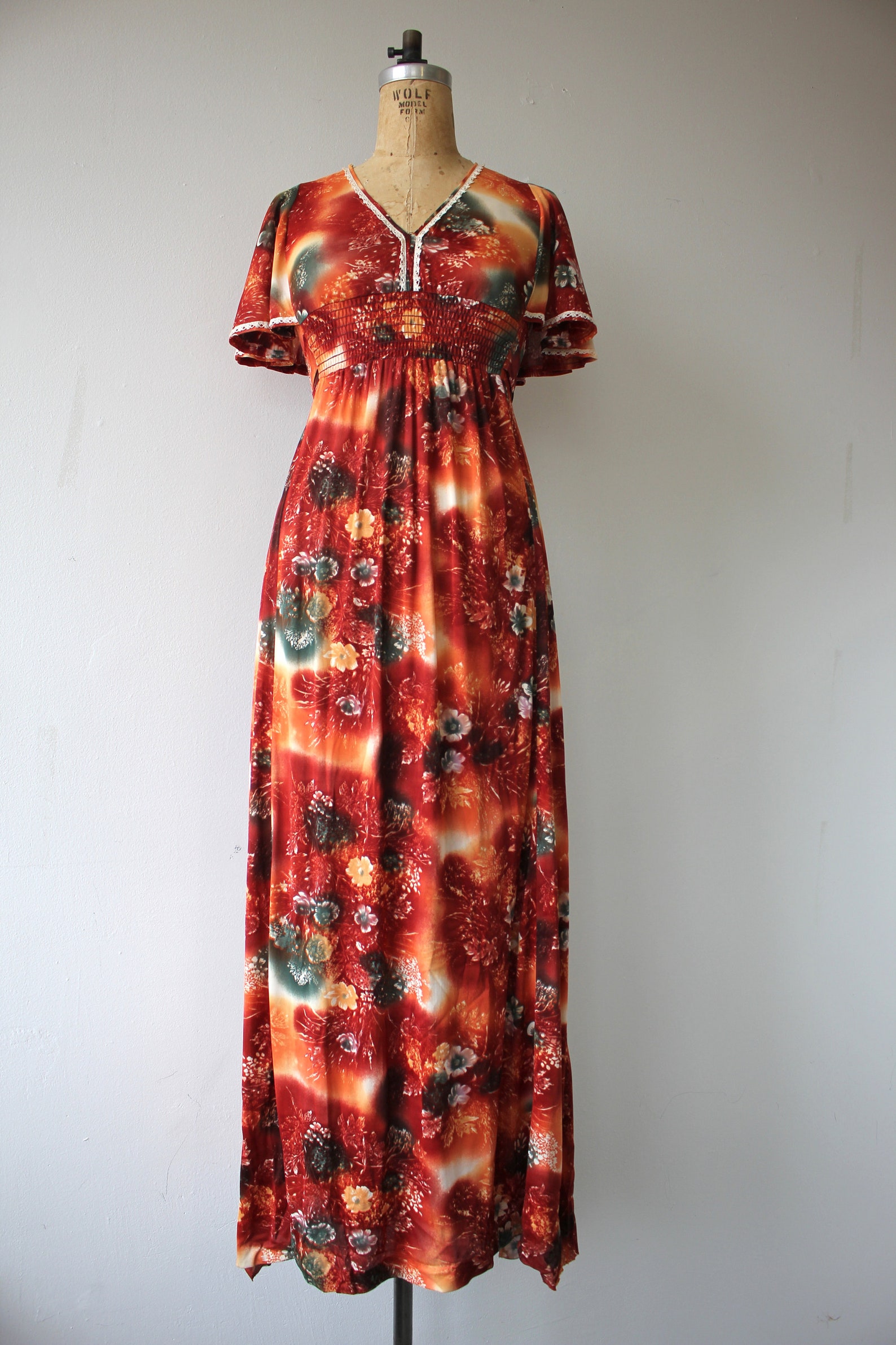 1970s Vintage Maxi Dress / 70s Burnt Orange Floral Maxi Dress | Etsy