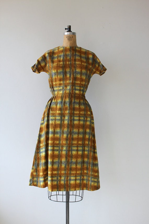 1950s vintage dress / 50s golden plaid dress / 50… - image 2