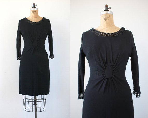 vintage 1950s dress / 50s black dress / 50s LBD /