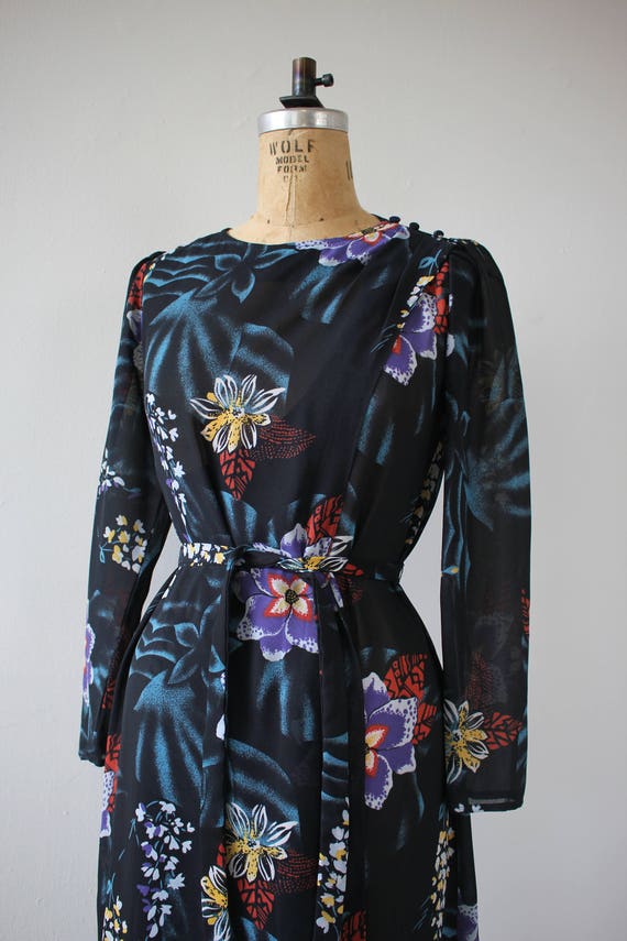 vintage 1970s dress / 70s 80s navy blue floral dr… - image 6