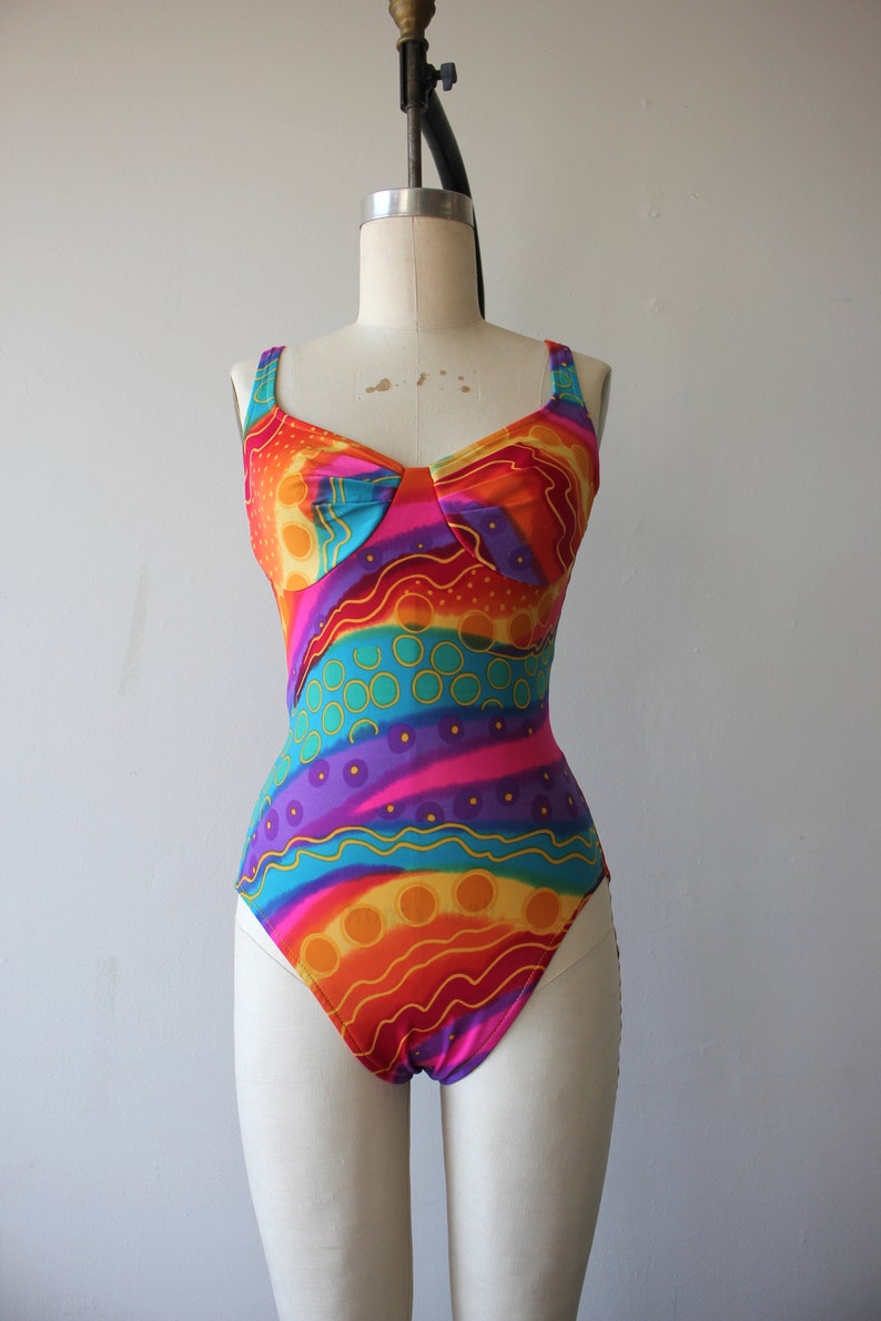 Vintage 1990s bathing suit / 90s rainbow swimsuit / 90s one | Etsy