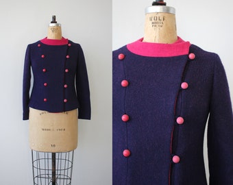 vintage 1960s blazer / 60s Jacques Heim for Bonwit Teller jacket / purple wool blazer / 1960s double breasted suit jacket / small