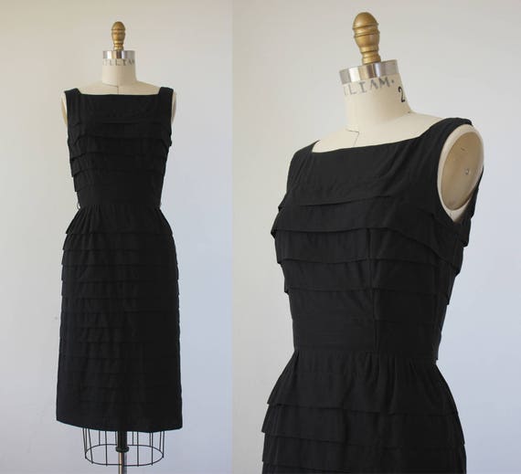 vinage 1950s black dress / 50s tiered dress / 50s