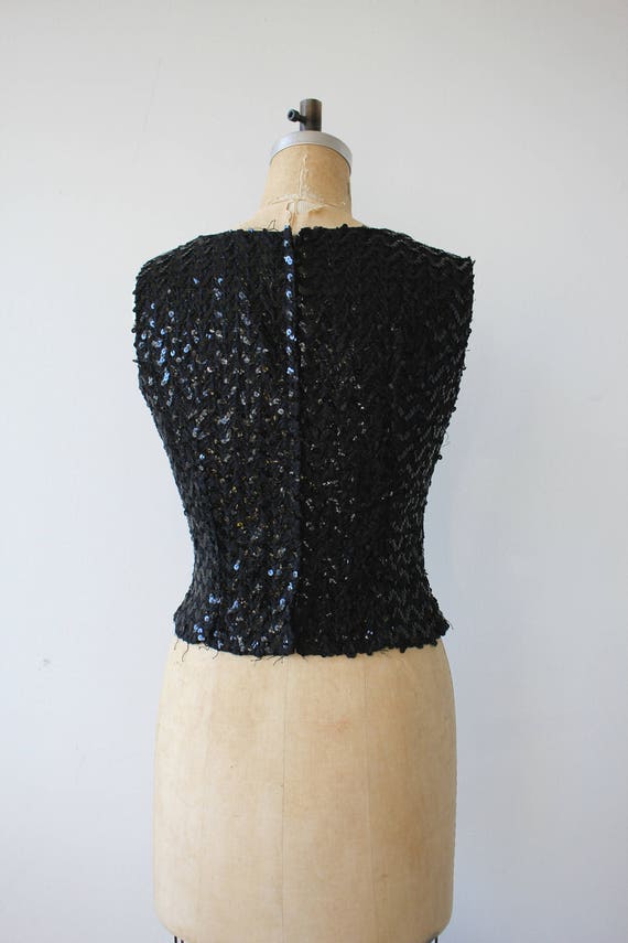 vintage 1960s shirt / 60s black sequin top / blac… - image 6