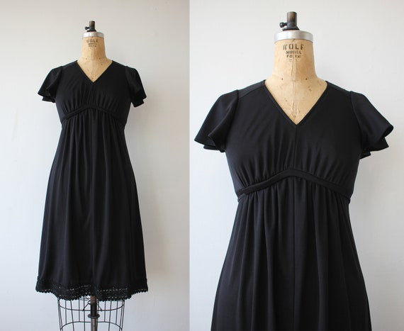vintage 1970s dress / 70s black dress / 70s empire
