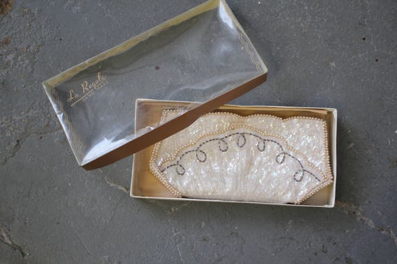 vintage 50s clutch / 50s beaded handbag / beaded e