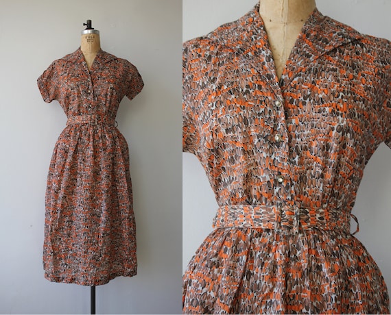 vintage 1950s dress / 40s day dress / 50s geometri