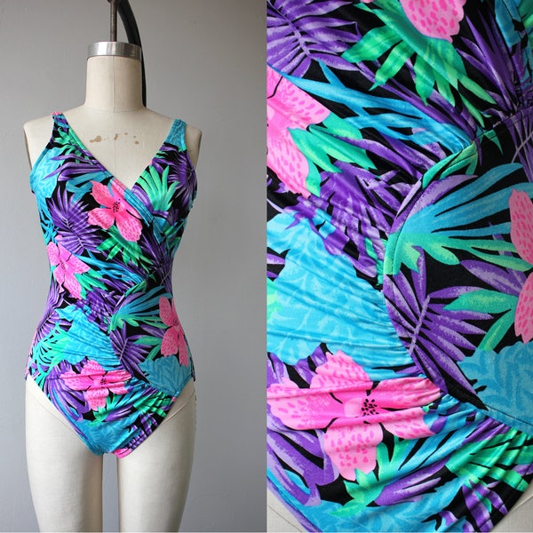 Tropical Toile Side Shirred Maillot Swimsuit