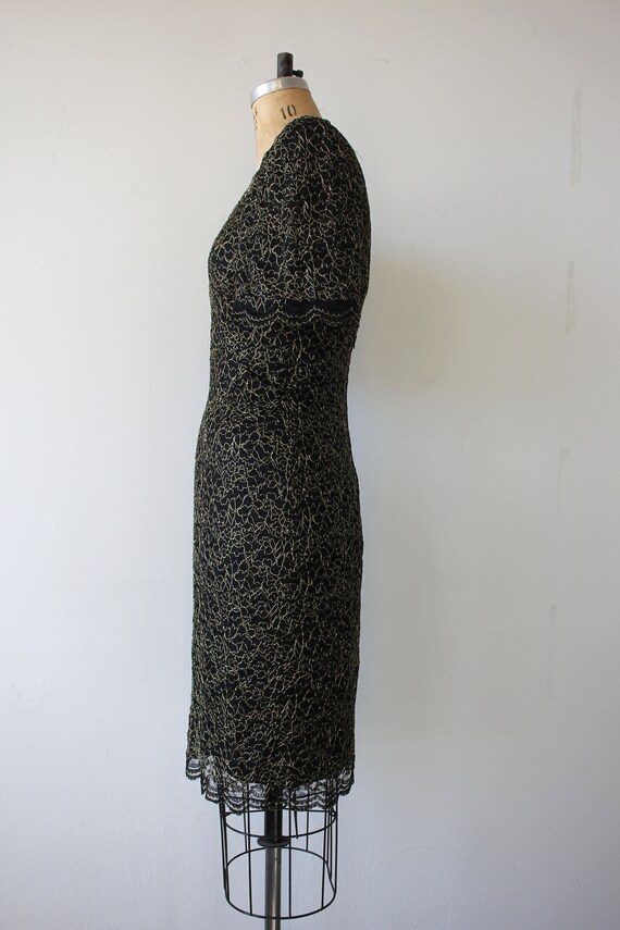 vintage 1980s dress / 80s black gold lace dress /… - image 7