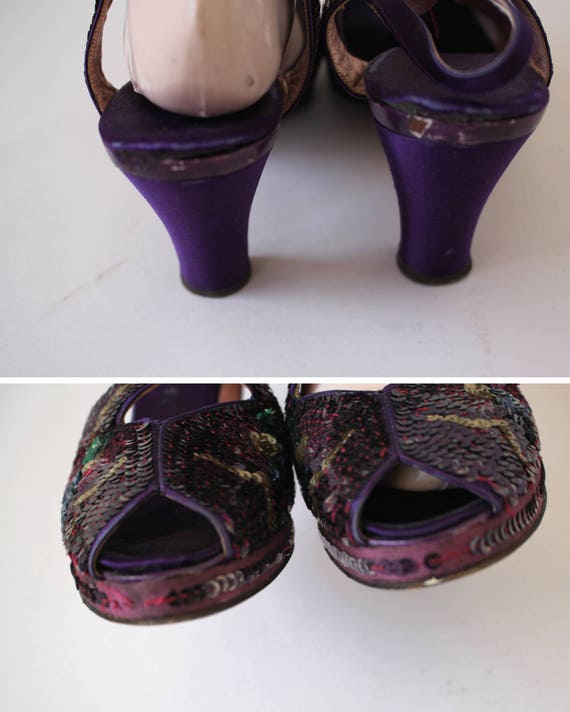 vintage 1940s platform heels / 40s purple sequin … - image 10