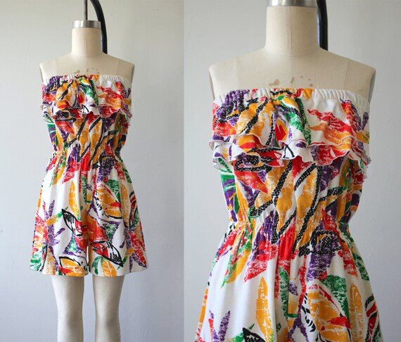 1980s vintage playsuit / 80s novelty print romper
