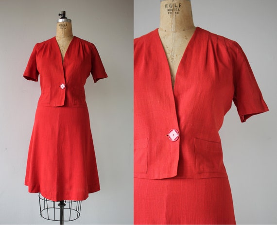 vintage 1940s suit / 40s red suit / 1940s ladies s