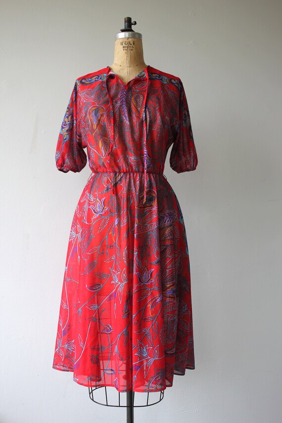 1970s vintage dress / 70s red floral dress / 70s … - image 2