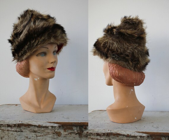 vintage 1960s hat / 60s fur cap / 60s fur hat / ra