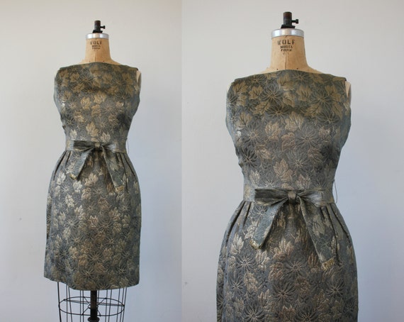 vintage 1960s dress / 60s gold metallic brocade dr