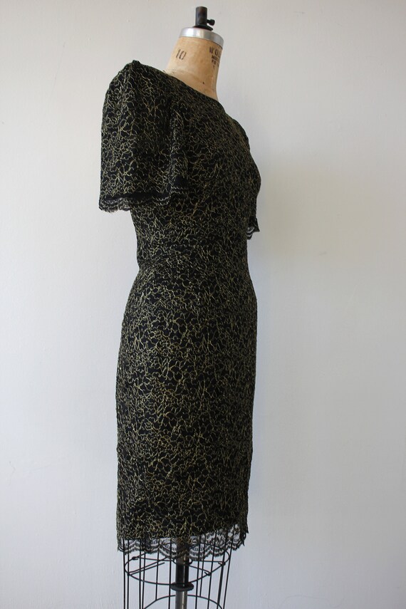 vintage 1980s dress / 80s black gold lace dress /… - image 4